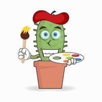 The Cactus mascot character becomes a painter. vector illustration