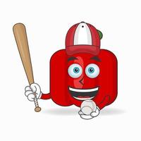 Red paprika mascot character with Red paprika playing gear. vector illustration