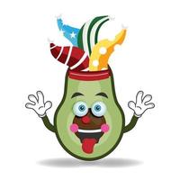 The Avocado mascot character becomes a clown. vector illustration