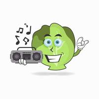 Cabbage mascot character holding a radio. vector illustration