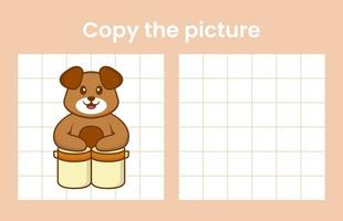 Copy the picture of a cute dog. Educational game for children. Cartoon vector illustration