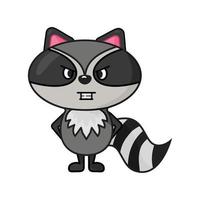 flat style funny angry raccoon character design vector