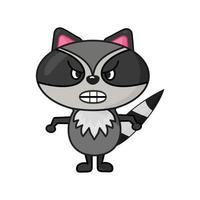 flat style funny angry raccoon character design vector