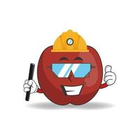 The Apple mascot character becomes a mining officer. vector illustration