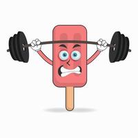 Personaje de mascota de helado rojo con equipo de fitness. ilustración vectorial vector