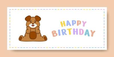 Happy Birthday banner with Cute dog cartoon character. Vector Illustration