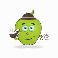 personaje de mascota de manzana fumando. ilustración vectorial vector