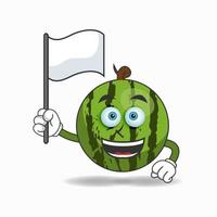 Watermelon mascot character holding a white flag. vector illustration