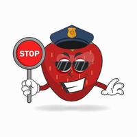 The Strawberry mascot character becomes a policeman. vector illustration