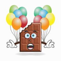 Chocolate mascot character holding a balloon. vector illustration