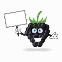 Grape mascot character holding a white blackboard. vector illustration