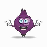 Personaje de mascota de cebolla morada con expresión de sonrisa. ilustración vectorial vector