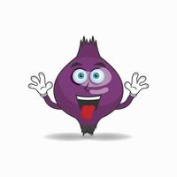 Personaje de mascota de cebolla morada con expresión de risa y lengua pegajosa. ilustración vectorial vector