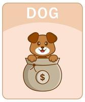 Alphabet flashcard with Cute dog cartoon character. vector