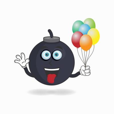 Boom mascot character holding a balloon. vector illustration