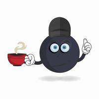 personaje de mascota boom sosteniendo una taza de café caliente. ilustración vectorial