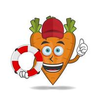 The Carrot mascot character becomes a lifeguard. vector illustration