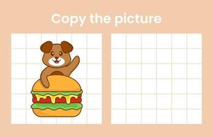 Copy the picture of a cute dog. Educational game for children. Cartoon vector illustration