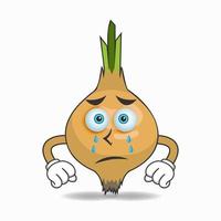 Onion mascot character with sad expression. vector illustration