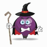 The Purple onion mascot character becomes a magician. vector illustration