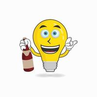 Bulb mascot character holding a bottle. vector illustration