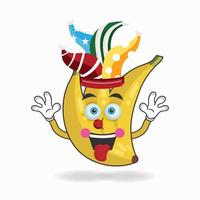 The Banana mascot character becomes a clown. vector illustration