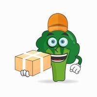 The Broccoli mascot character is a delivery person. vector illustration