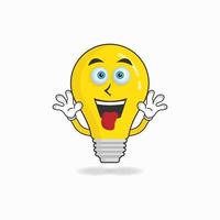 Bulb mascot character with laughing expression and sticking tongue. vector illustration