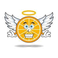 Orange mascot character dressed like an angel. vector illustration