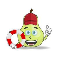 The Guava mascot character becomes a lifeguard. vector illustration