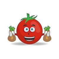 personaje de mascota de tomate con dinero. ilustración vectorial vector