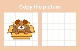 Copy the picture of a cute dog. Educational game for children. Cartoon vector illustration