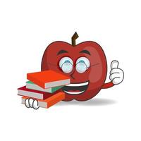 The Apple mascot character becomes a librarian. vector illustration