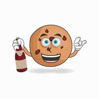 Cookies mascot character holding a bottle. vector illustration