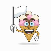 Personaje de mascota de helado sosteniendo una bandera blanca. ilustración vectorial vector