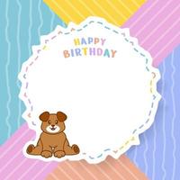 Happy Birthday greeting card with Cute dog cartoon character. Vector Illustration