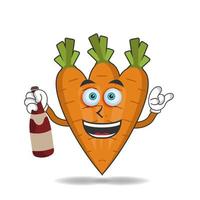 Carrot mascot character holding a bottle. vector illustration