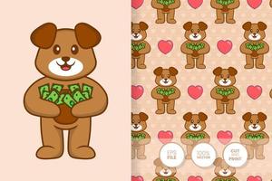 Cute dog cartoon character. seamless pattern background. vector