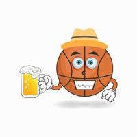 The Basketball mascot character is holding a glass filled with a drink. vector illustration