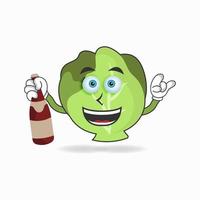 Cabbage mascot character holding a bottle. vector illustration