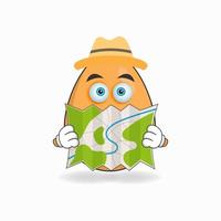 The Egg mascot character holds a map. vector illustration