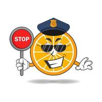 The Orange mascot character becomes a policeman. vector illustration