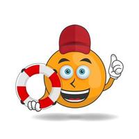 The Orange mascot character becomes a lifeguard. vector illustration