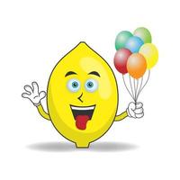 Lemon mascot character holding a balloon. vector illustration