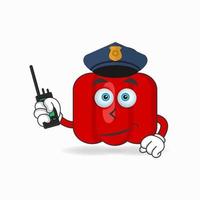 The Red paprika mascot character becomes a policeman. vector illustration