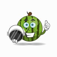 The Watermelon mascot character becomes an astronaut. vector illustration