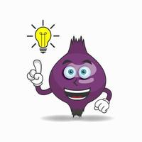 The Purple onion mascot character with an expression gets an idea. vector illustration