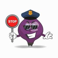 The Purple onion mascot character becomes a policeman. vector illustration