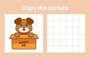 Copy the picture of a cute dog. Educational game for children. Cartoon vector illustration