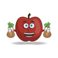 Apple mascot character holding money. vector illustration